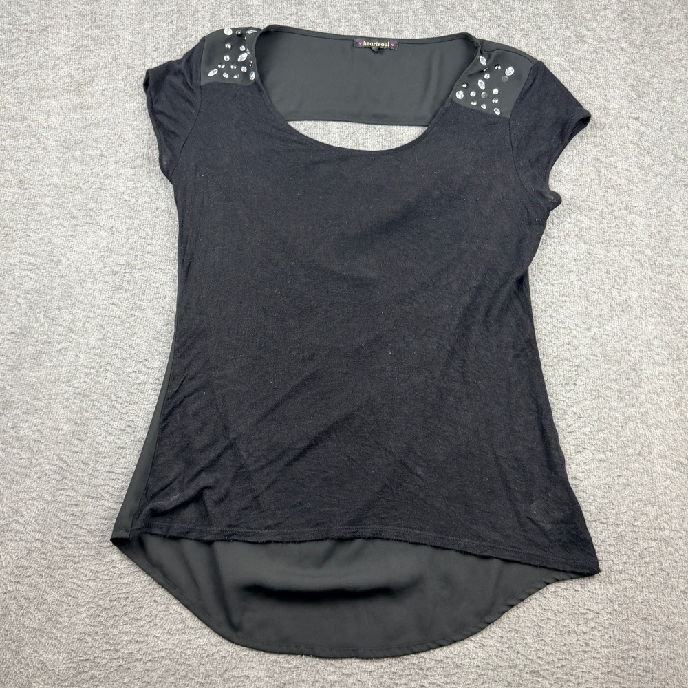 Heartsoul Black Women's M Medium Open Back Embellished Drape Back Top
